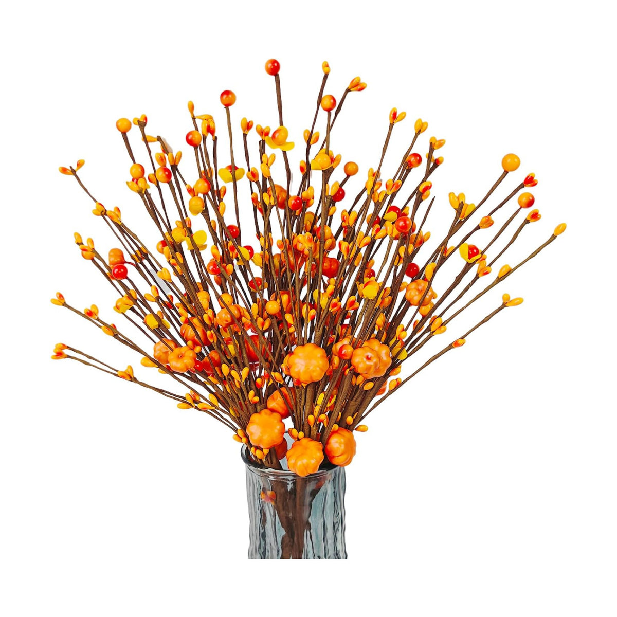 Artificial Fall Floral Stems for Vases,15.75 In Fall Pumpkin Decor Autumn Pumpkin Branches Picks with Berry Stems Decor for Autumn Harvest Thanksgiving Day Home Table Floral Arrangements Vase Filler