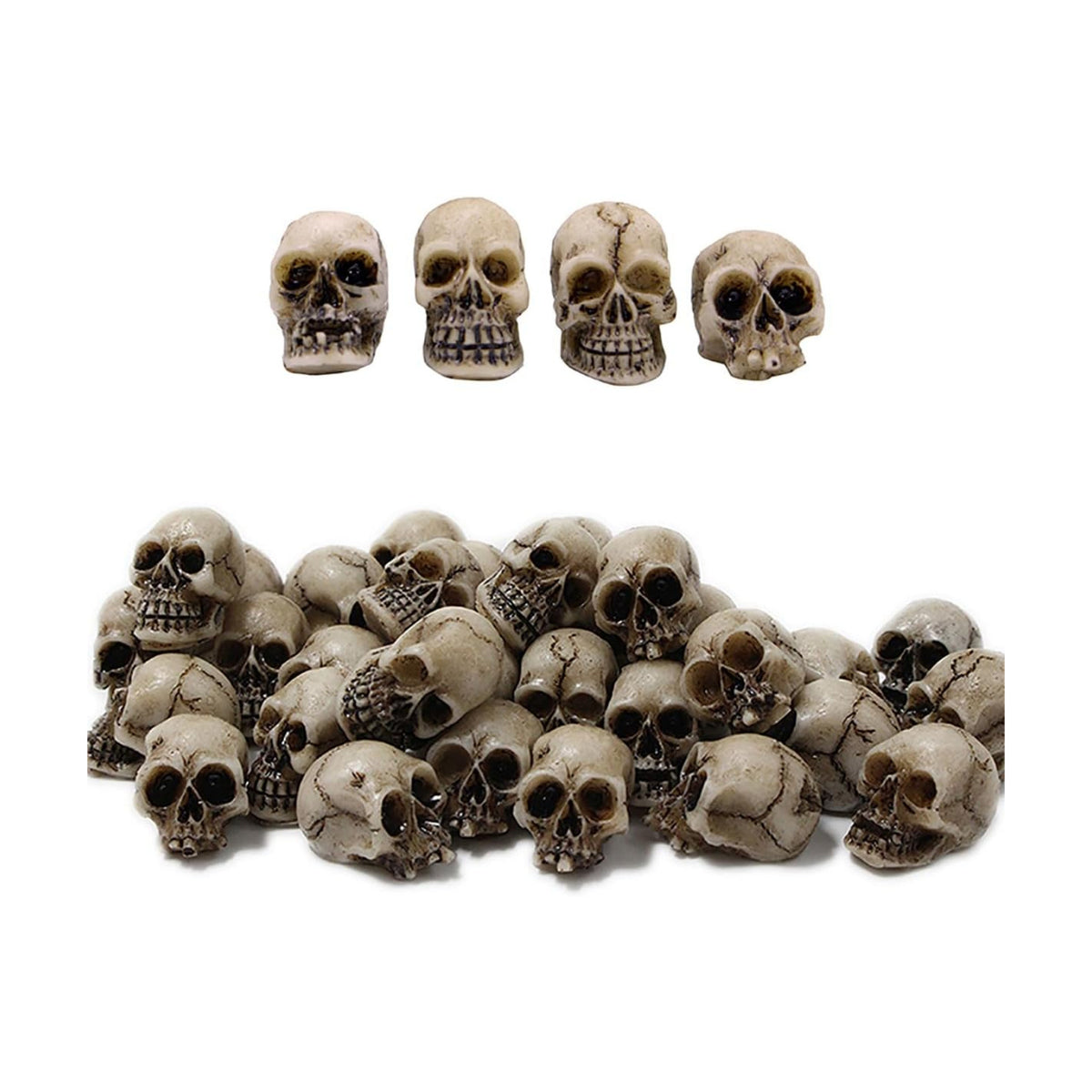 40pcs Mini Skulls Figurine Skeleton Head Miniatures,Tiny Resin Skulls for Crafts Halloween Party Decor, Dollhouse Accessories,Vase Fillers, Cake Topper Plants Outdoor Decoration