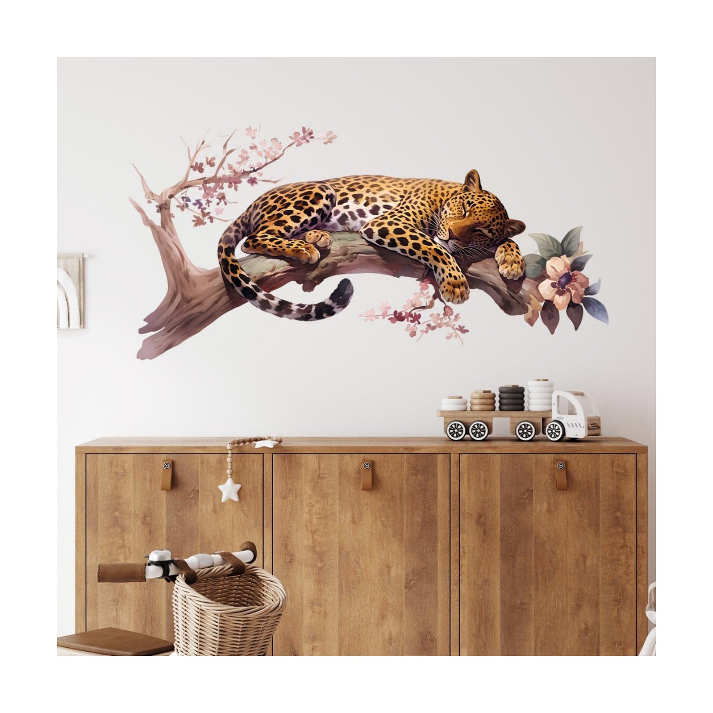 Leopard Sleeping on Branch Wall Decals Removable Jungle Animal Vinyl Stickers for Nursery Living
