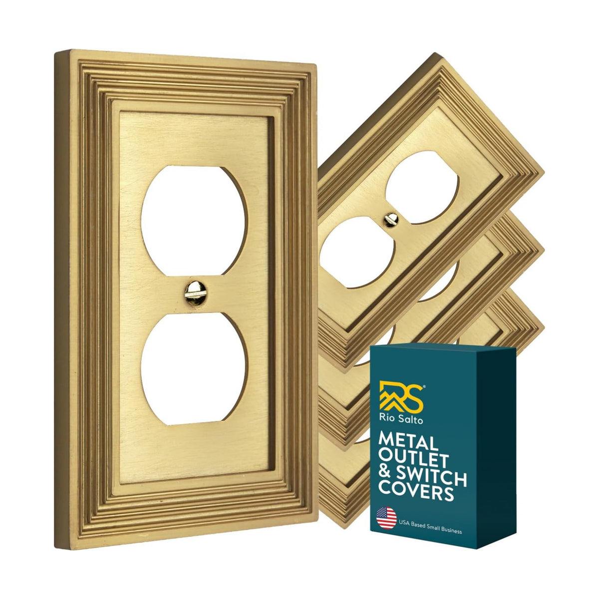 Rio Salto Gold Decorative Light Switch Cover Plate Outlet Covers 8 Pack Rocker Switch Plate Decorator Paddle GFCI Metal