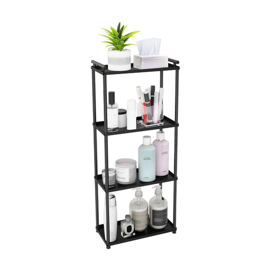 VOTZAAQ Matte Black 4 Tier Bathroom Organizer Countertop, Stainless Steel Perfume Tray and Vanity Countertop Shelf