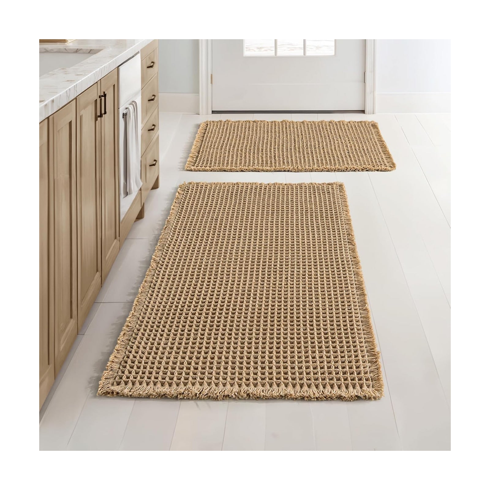 MIULEE Set of 2 Waffle Bathroom Rugs Boho Bath Mat Brown 17"x24"+20"x32"