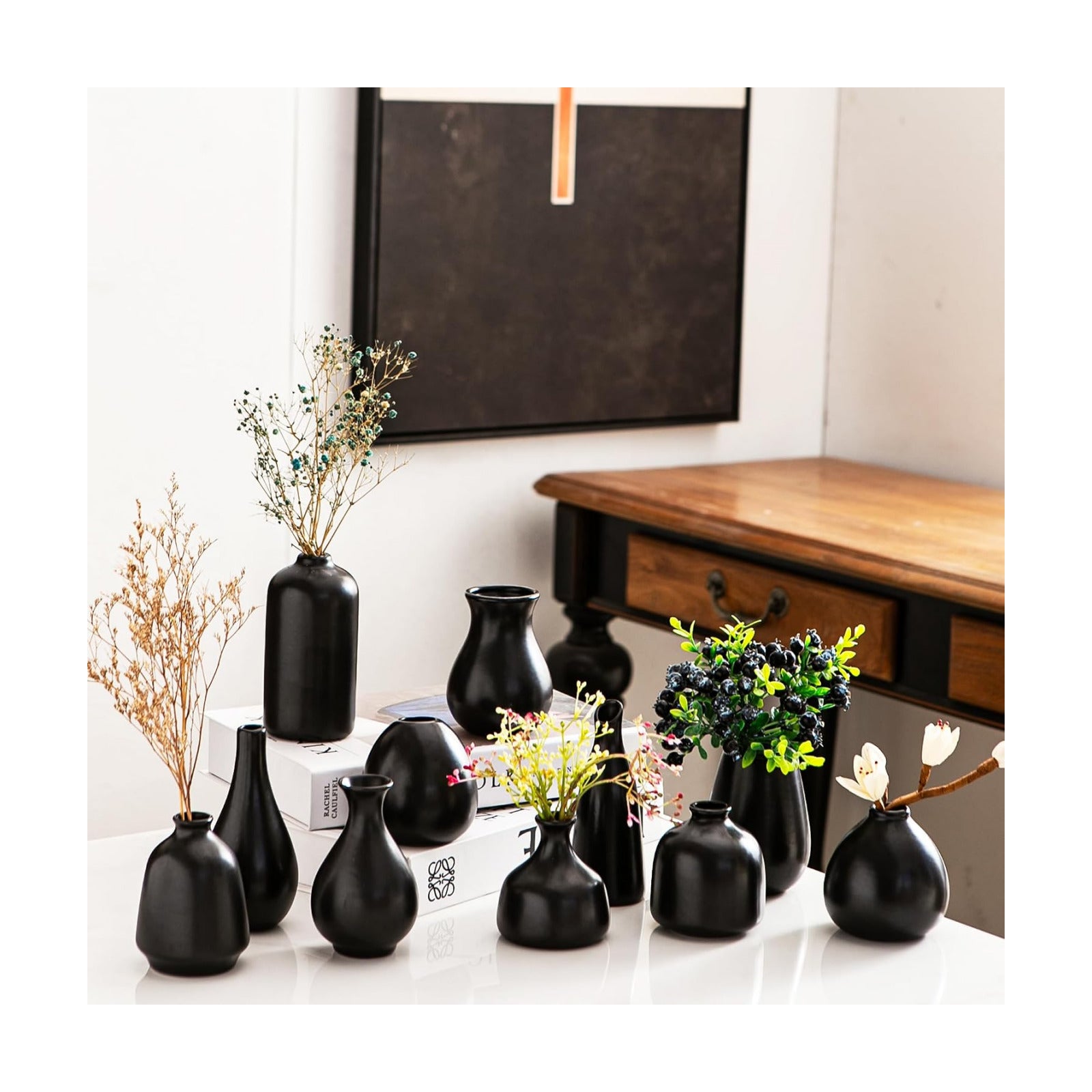 Ceramic Bud Vases / Black Bud Vases / Set of 11