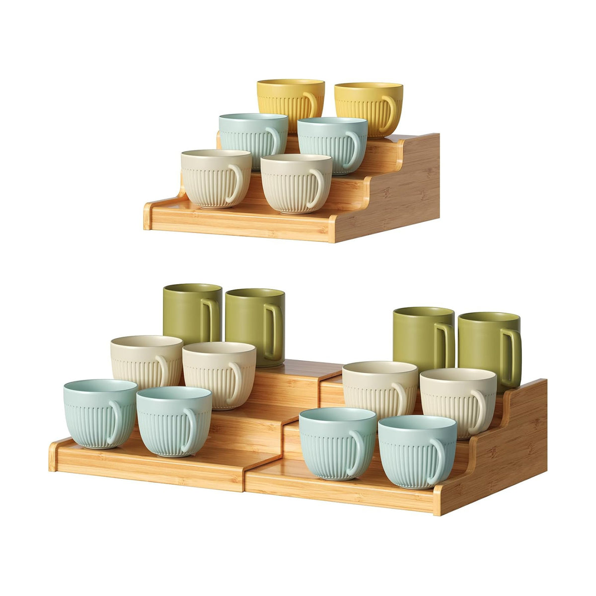Hongtamoya 3-Tier Expandable Bamboo Mug Holder For Countertop Coffee Cup Holder Display Mug Organizer Mug Rack for