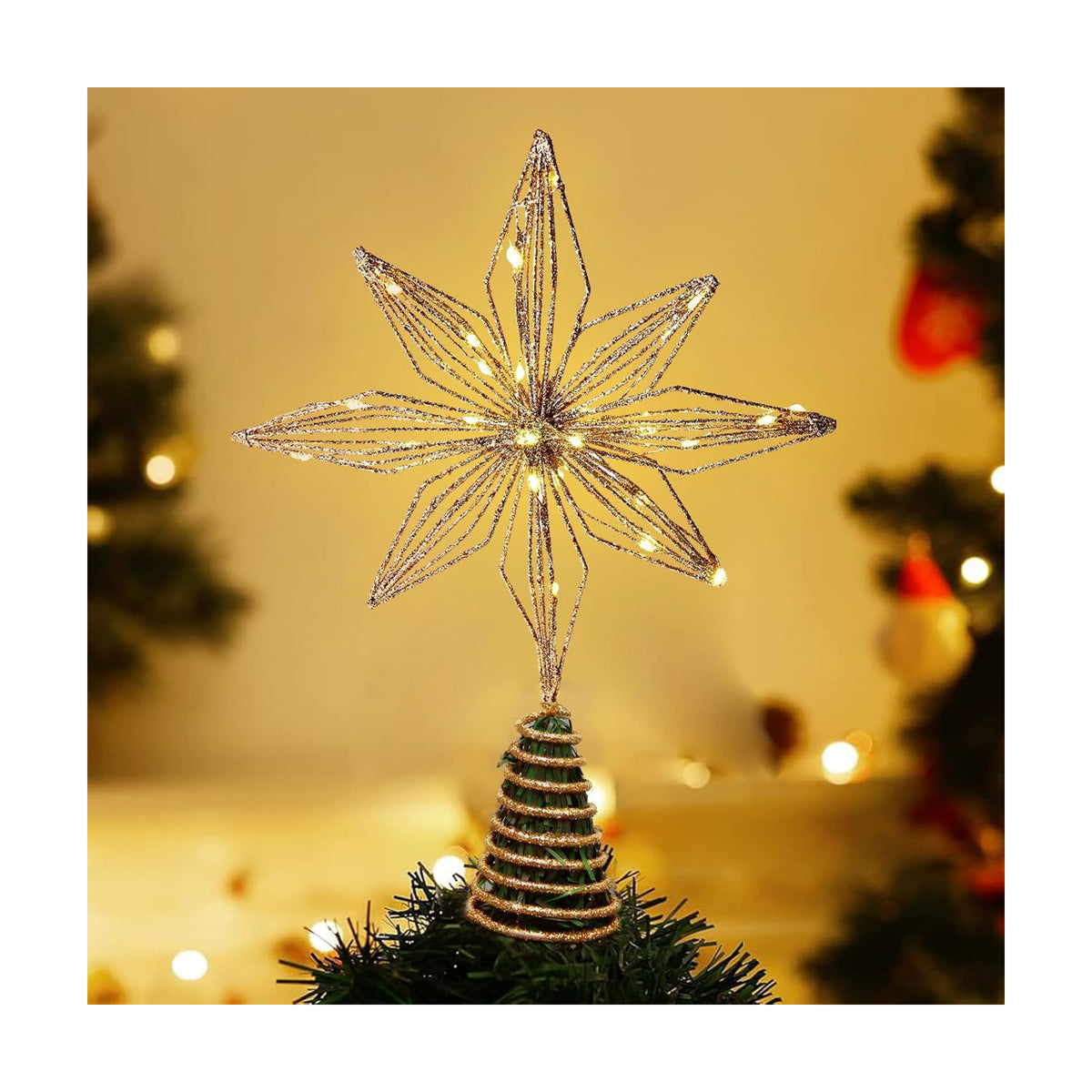 Noiclub Christmas Tree Topper Gold Glitter Star for 6-8FT Christmas Trees