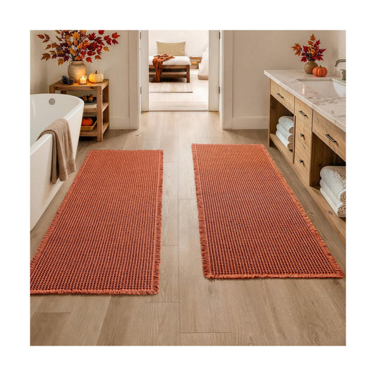 MIULEE Fall Orange Set of 2 Waffle Bathroom Runner Rugs 2'x5'(24"x60")