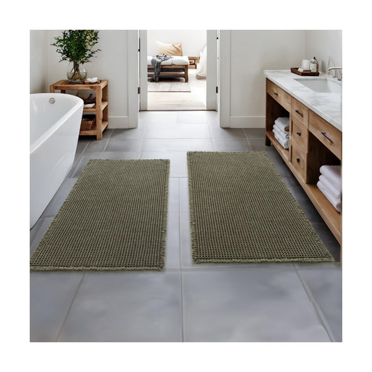 MIULEE Set of 2 Waffle Bathroom Runner Rugs Green 2'x5'(24"x60")