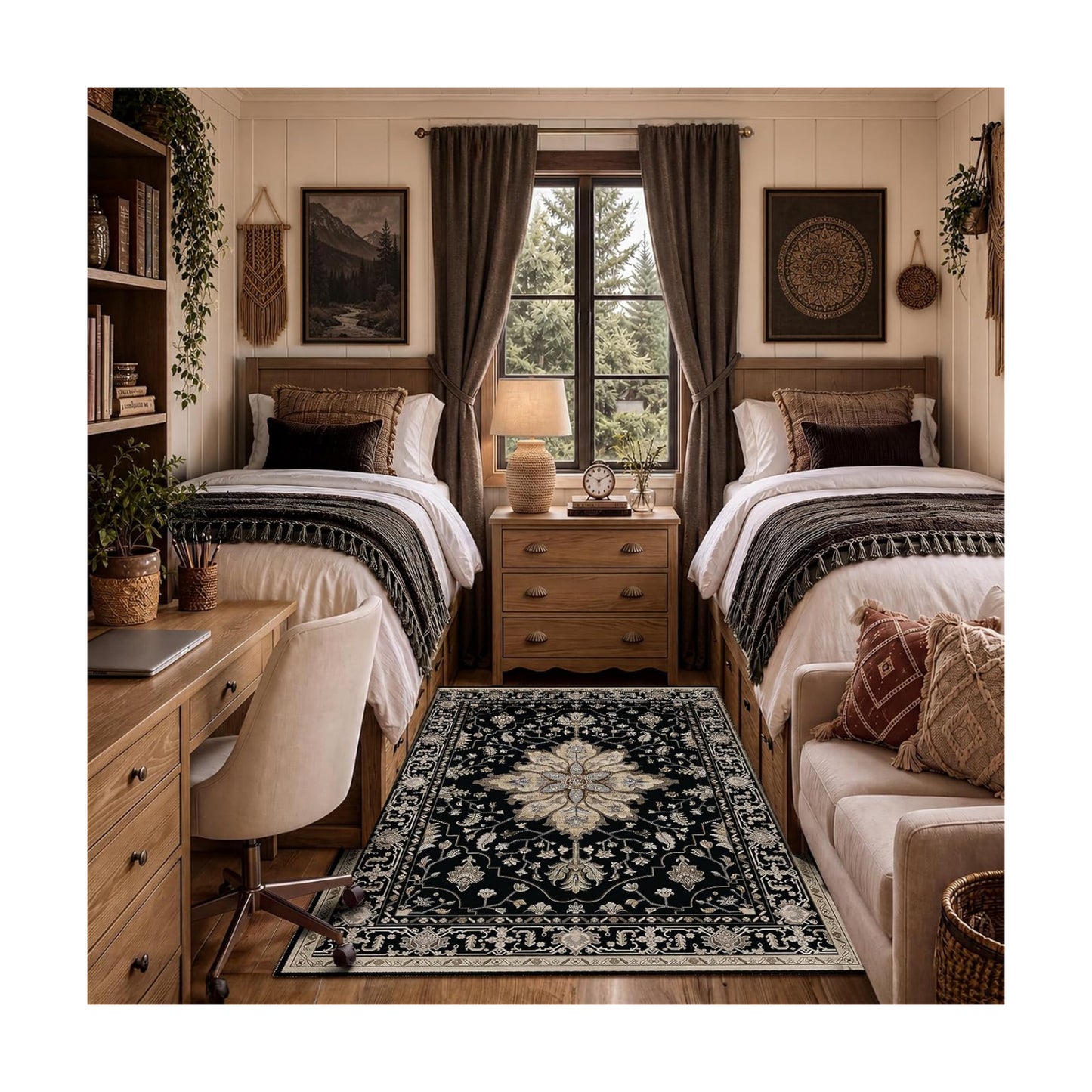 RELEANY Washable Area Rug, 4'x6', Black/Neutral