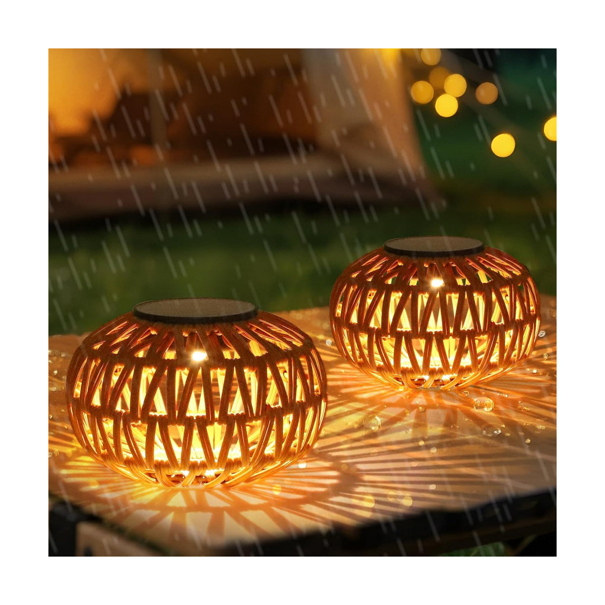 2 Pack Solar Lanterns Outdoor Waterproof, Outdoor Table Lamp Decor, Rattan Solar Lights Decorative, Small Tabletop