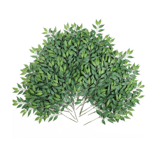 Italian Ruscus Artificial Greenery Stems Silk Leaves Fake Spray Plants / Green / 20 Inch / Set of 36