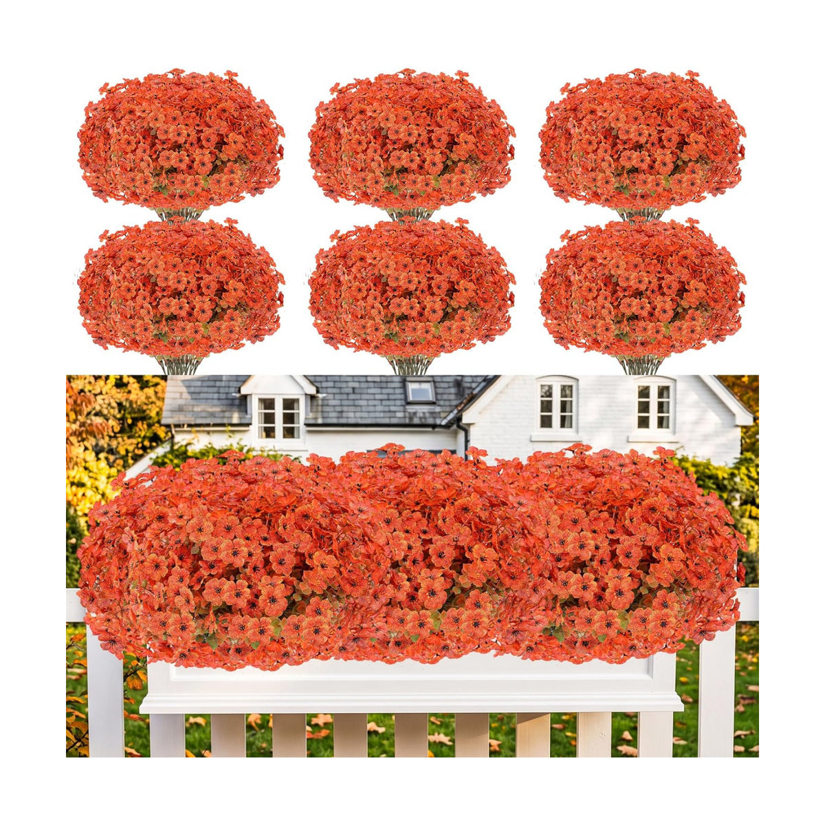 13 Bundles Artificial Fall Flowers Fake Mums for Outdoor(Orange)