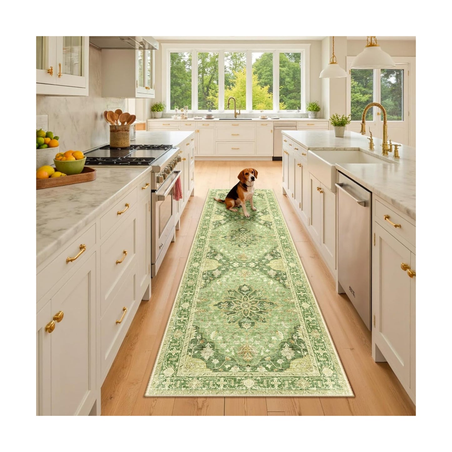 RELEANY Washable Area Rug, Runner 2'x8', Green/Yellow