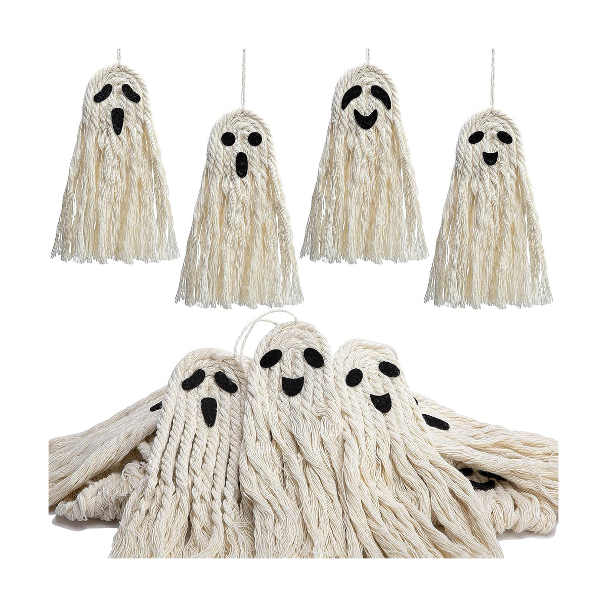 12 Pcs 5" Halloween Boho Ghost Macrame Decor, Handmade Boho Ghost Ornaments