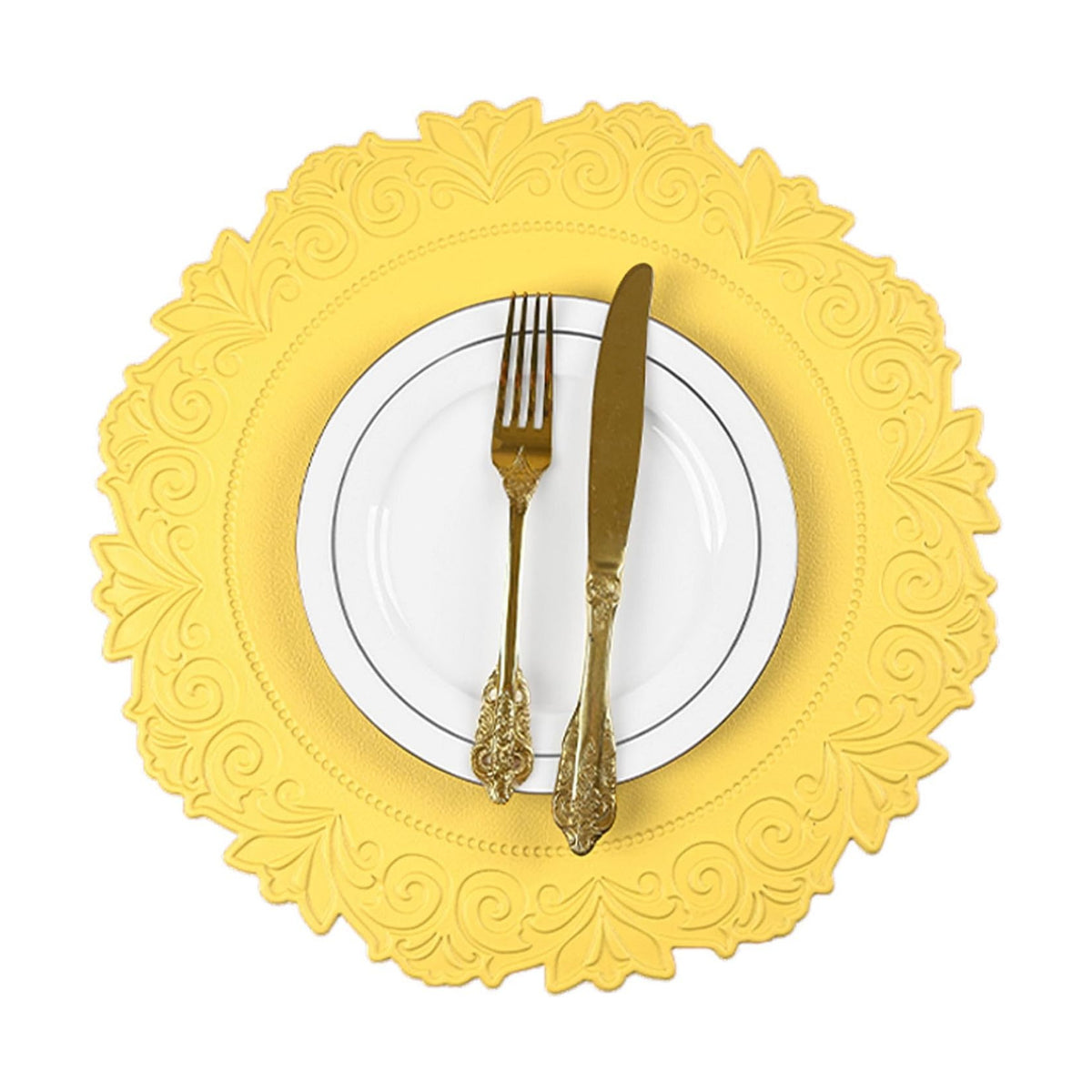 Round Faux Leather Placemats Set of 6, Dining Table Mats, Mango Yellow