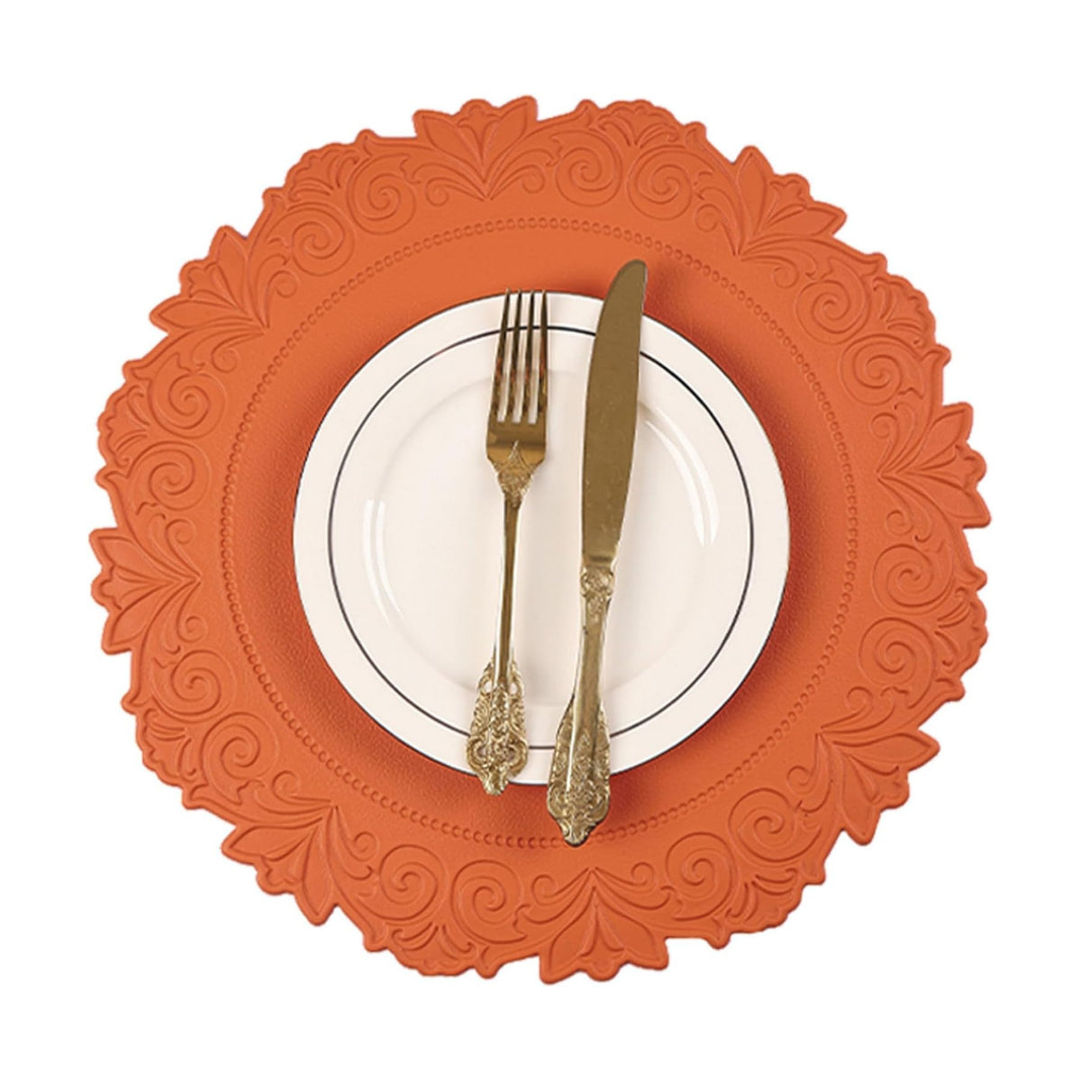 Round Faux Leather Placemats Set of 6, Dining Table Mats, Pumpkin Orange
