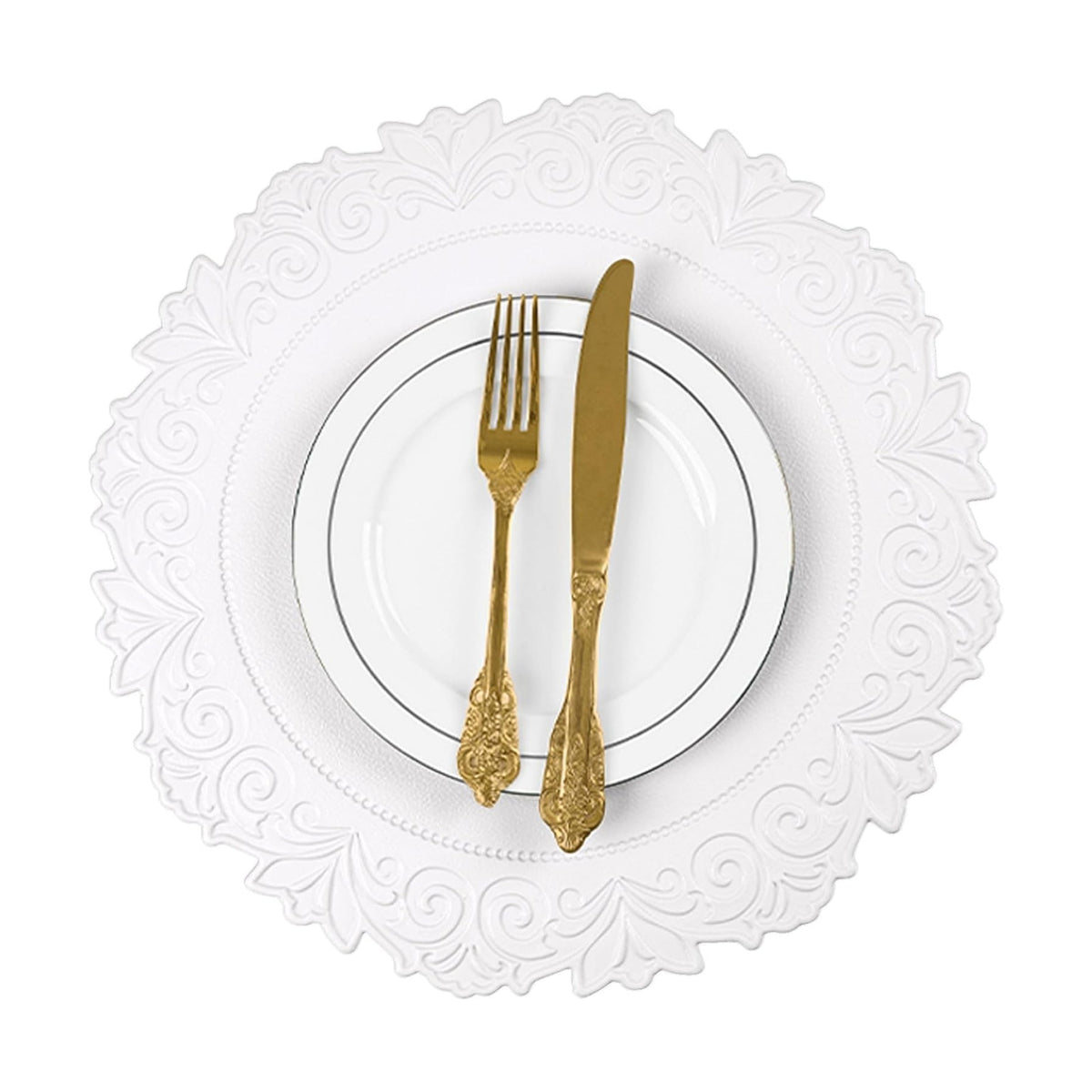 Round Faux Leather Placemats Set of 4, Dining Table Mats, White