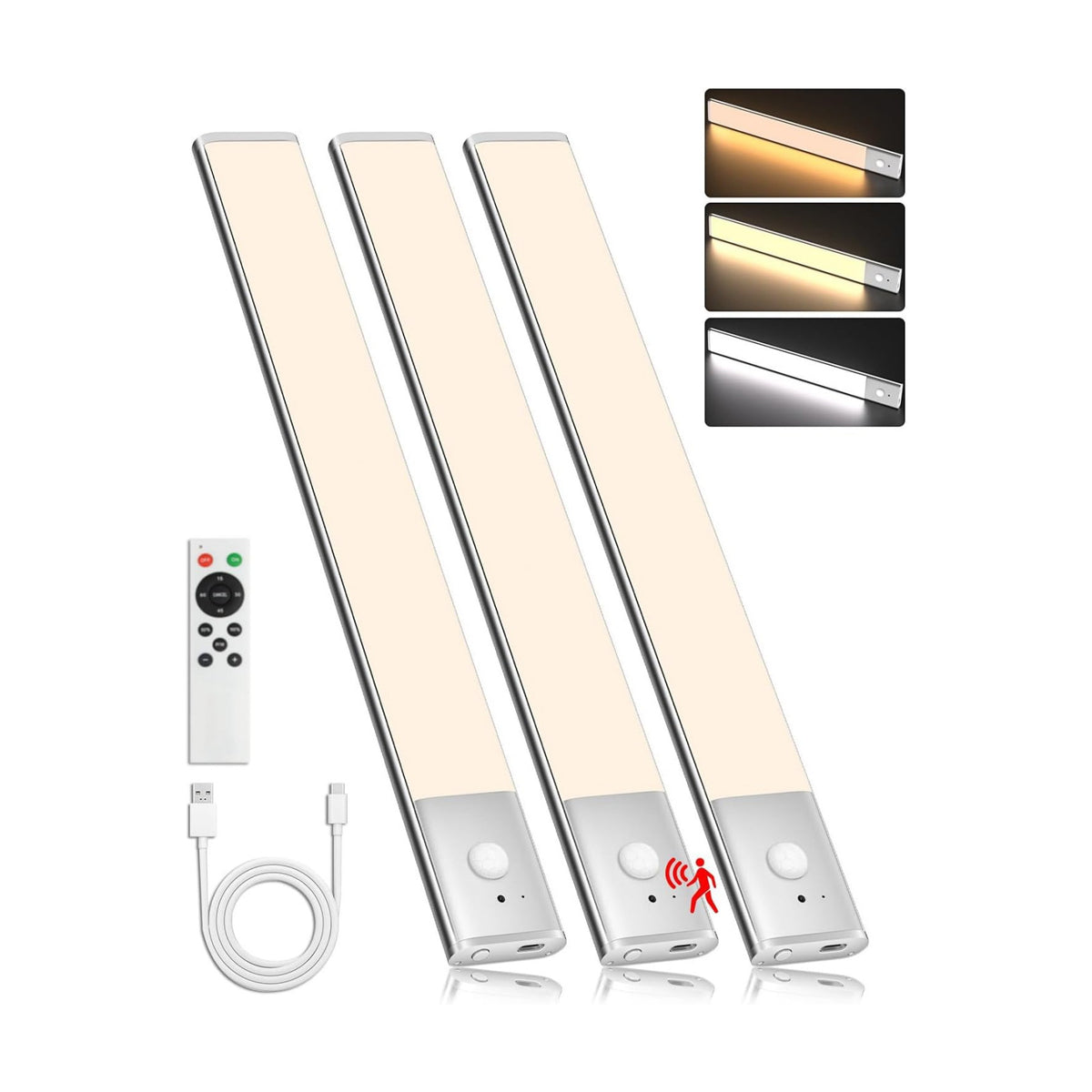 Under Cabinet Lighting Wireless Motion Sensor Light Indoor, 12" Rechargeable Kitchen Bar Lights, 300LM Ultra-Bright
