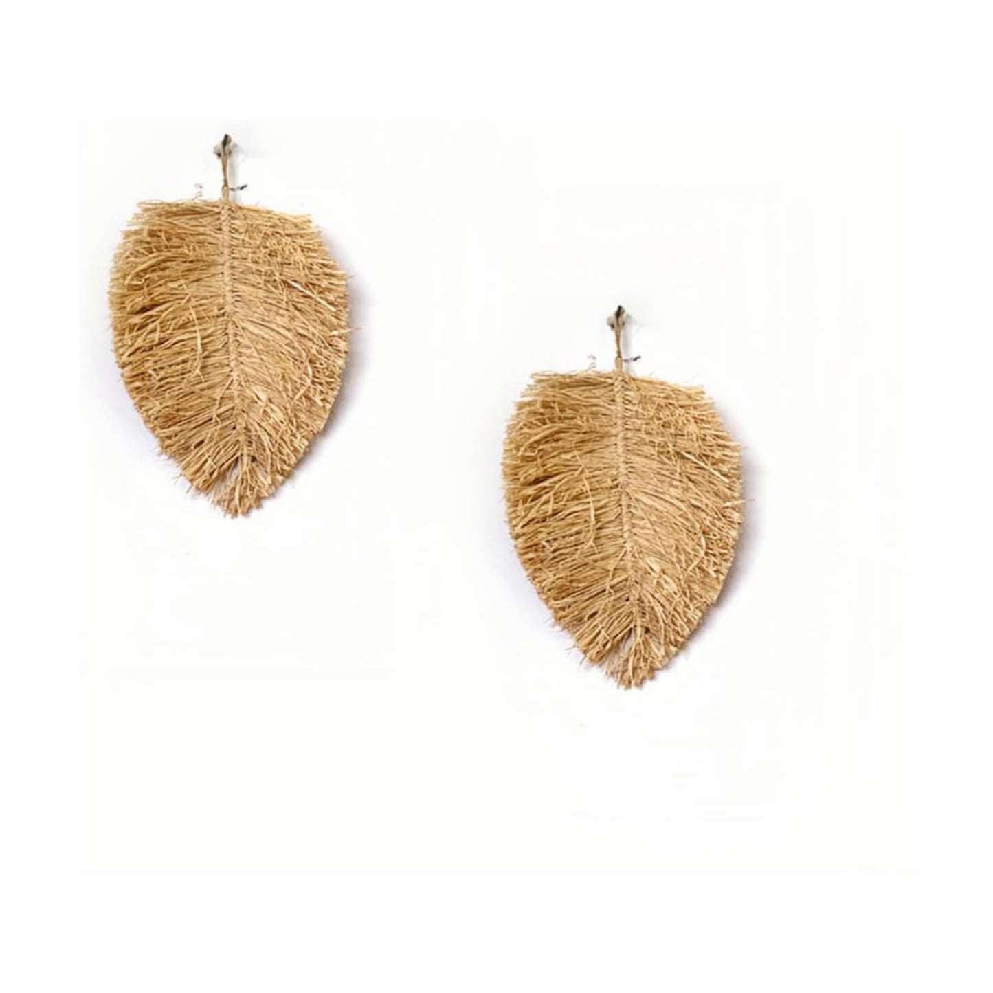 Boho Raffia Leaf Wall Hanging Decor / Brown / Set of 2