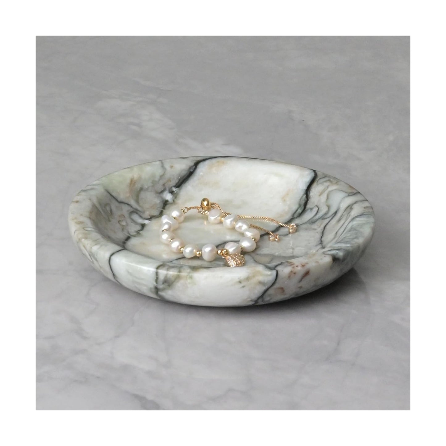Marble Ring Dish Jewelry Tray / Cold Emerald / Natural
