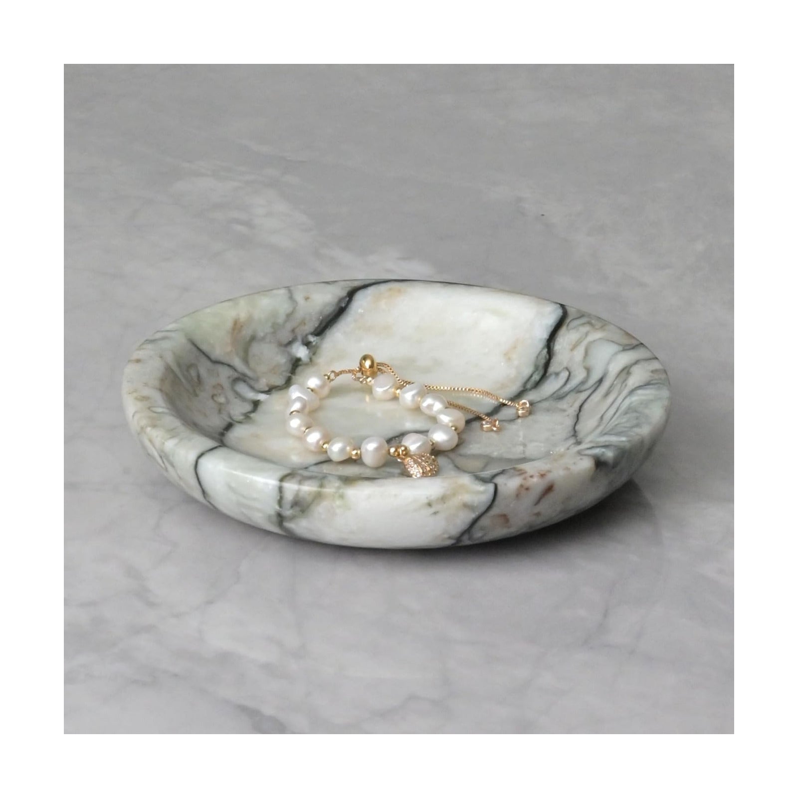 Marble Ring Dish Jewelry Tray / Cold Emerald / Natural
