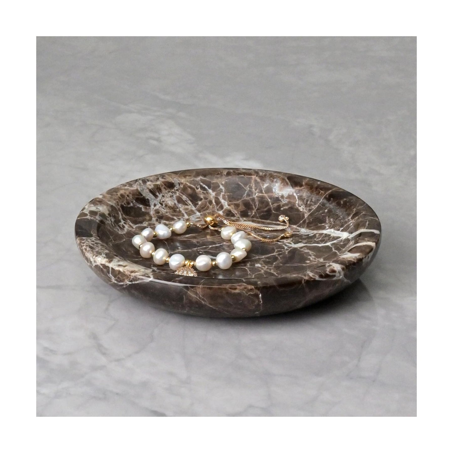 Marble Ring Dish Jewelry Tray / Emperador Dark / Natural