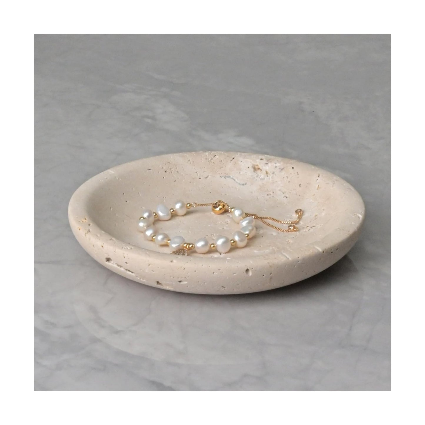Natural Ring Dish Jewelry Tray / Beige Travertine