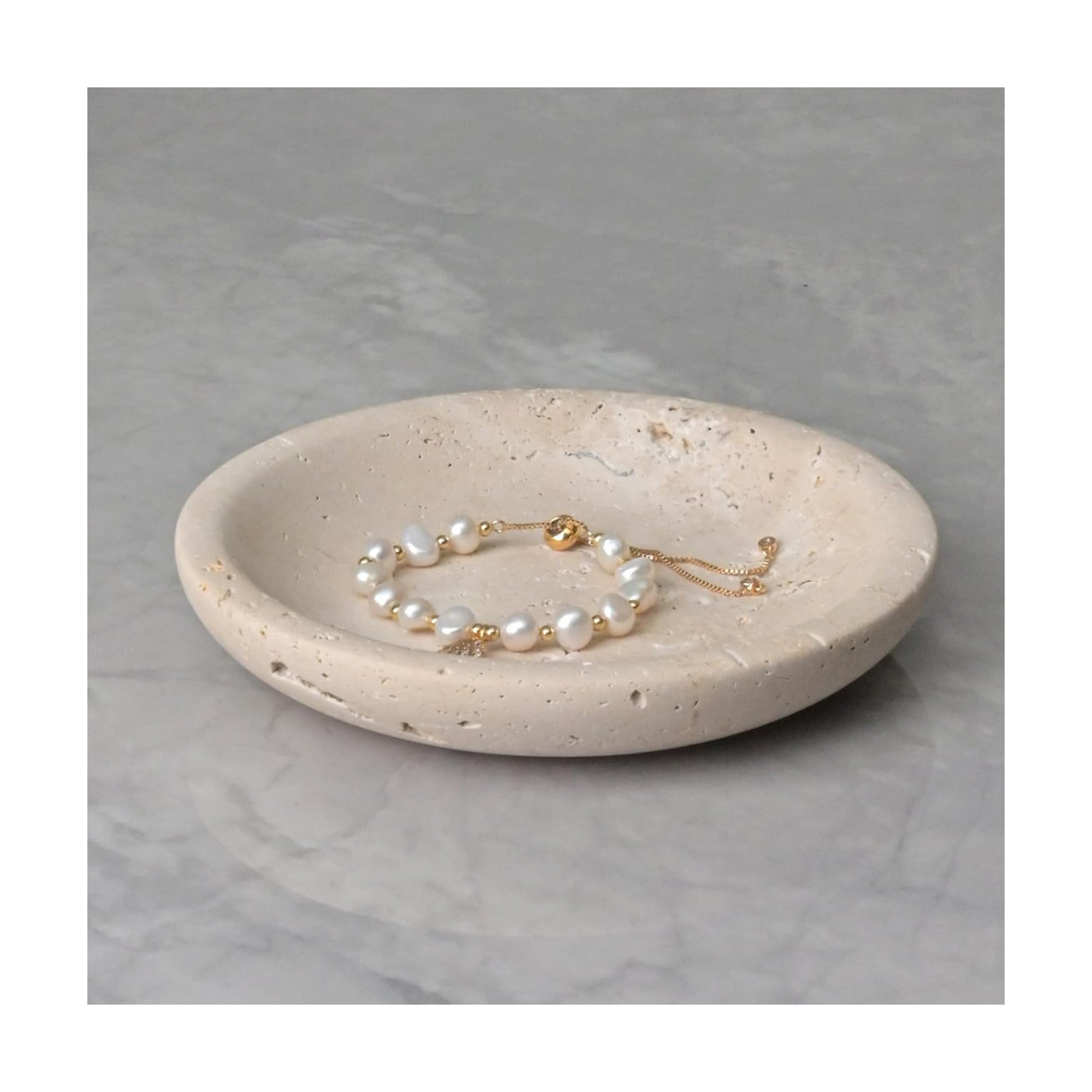 Natural Ring Dish Jewelry Tray / Beige Travertine