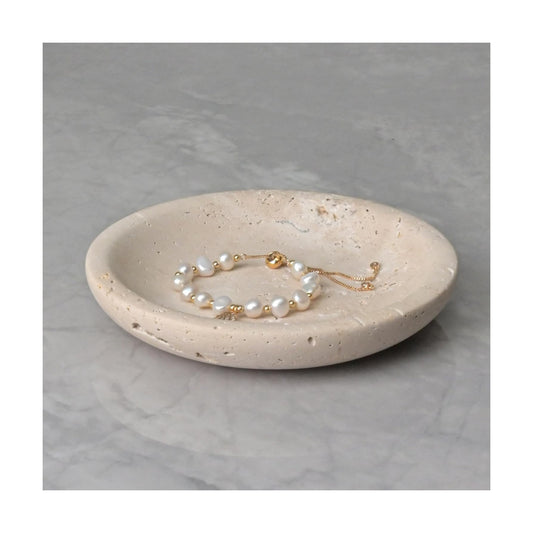 Natural Ring Dish Jewelry Tray / Beige Travertine