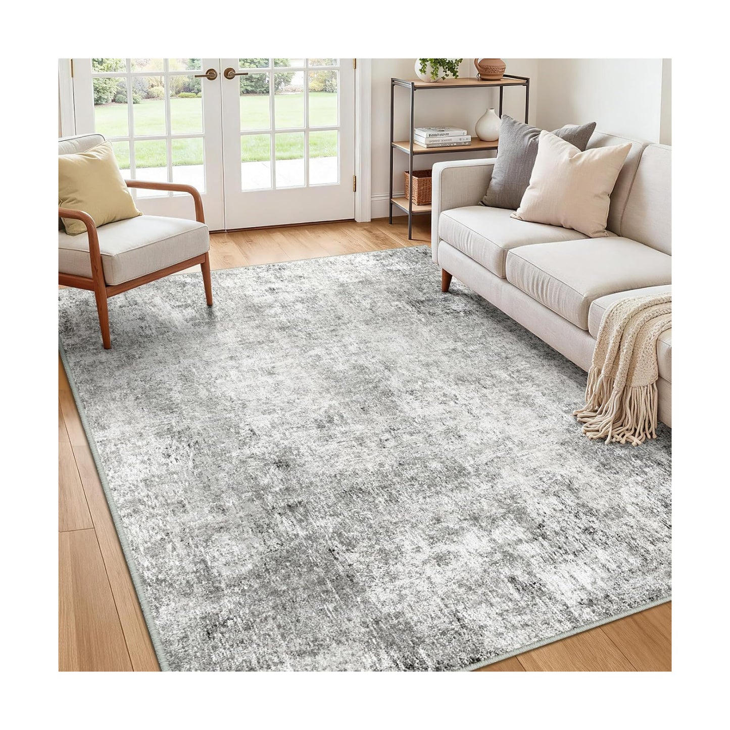 RELEANY Washable 5'x8' Abstract Area Rug for Living Room Gray White