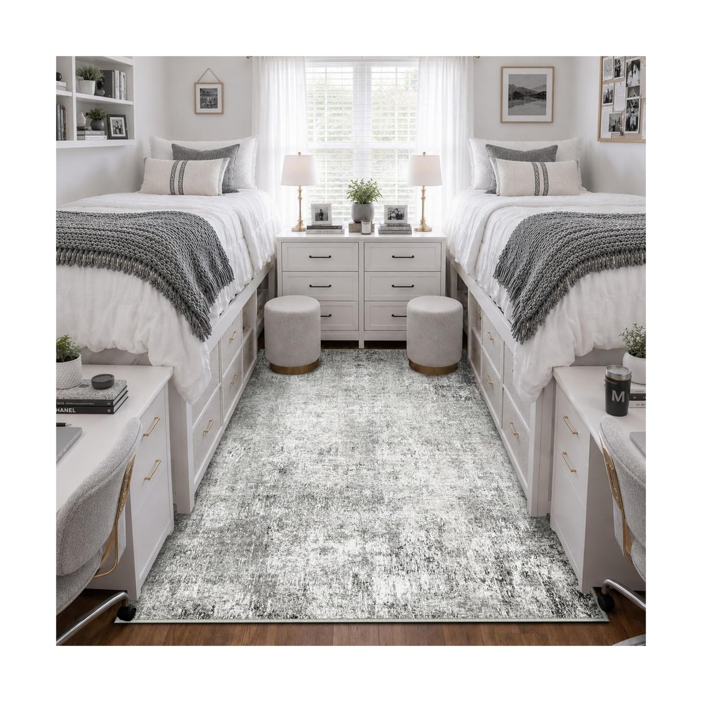 RELEANY Washable 4'x6' Abstract Area Rug for Living Room Gray White