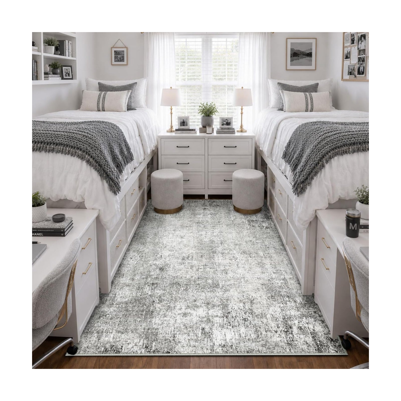 RELEANY Washable 4'x6' Abstract Area Rug for Living Room Gray White