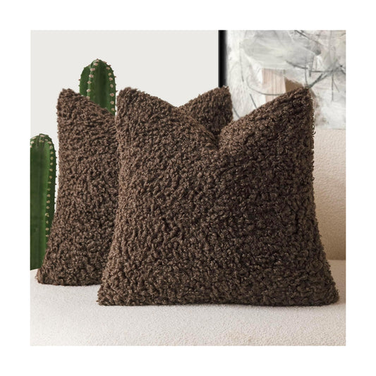 Faux Fur Throw Pillow Cover Accent Sherpa Furry Pillow / 18 x 18 / Chestnut / Brown / Set of 2