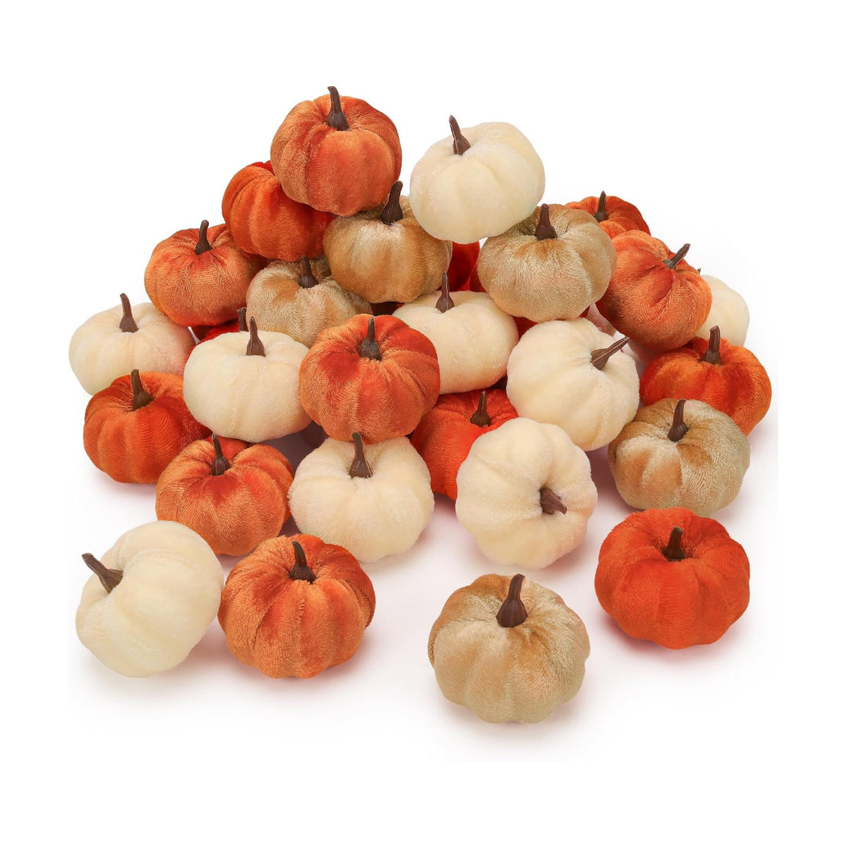 Folmywy 24 Pcs Faux Velvet Pumpkins Small Artificial Fall Harvest Pumpkin