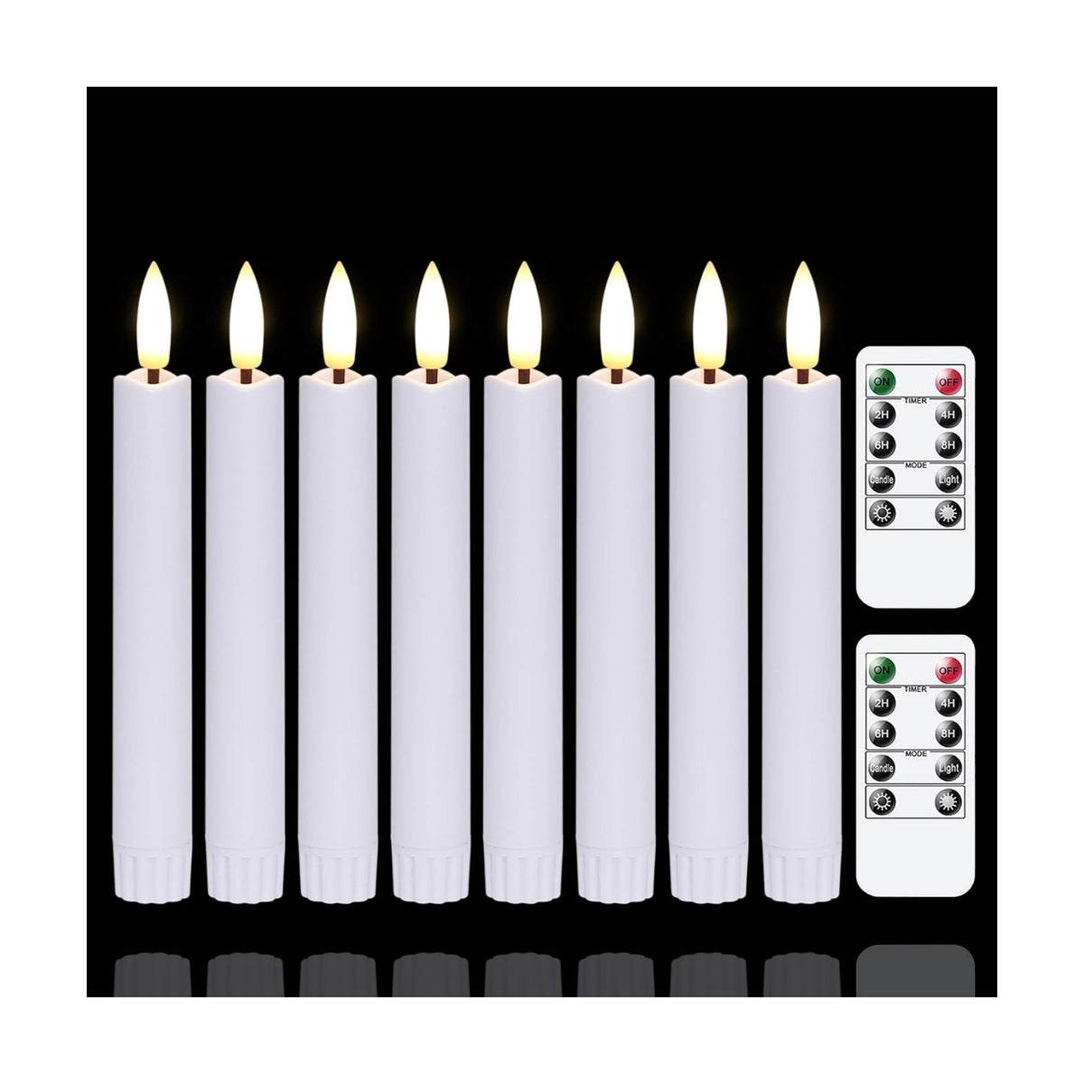 Flameless Taper Candles with Two Remote Timer, 6.4" LED 3D-Wick Window Candles, Flickering Long-Lasting Electric Pack