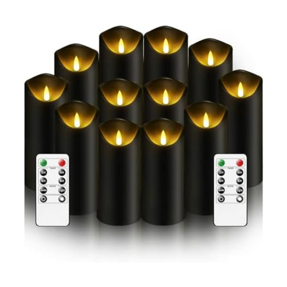 Nimiko Flameless Candles with Remote, Battery Operated Flickering Flameless Candles, LED Candles with Timer 2/4/6/8H, with Realistic LED Candles Set of 12 (D2.2 x H 5" 6" 7") (Black)