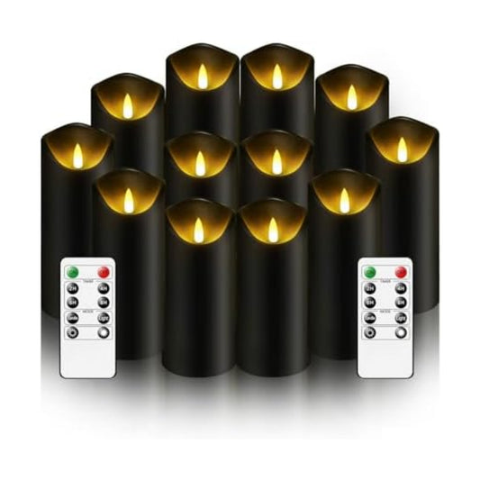 Nimiko Flameless Candles with Remote, Battery Operated Flickering Flameless Candles, LED Candles with Timer 2/4/6/8H, with Realistic LED Candles Set of 12 (D2.2 x H 5" 6" 7") (Black)
