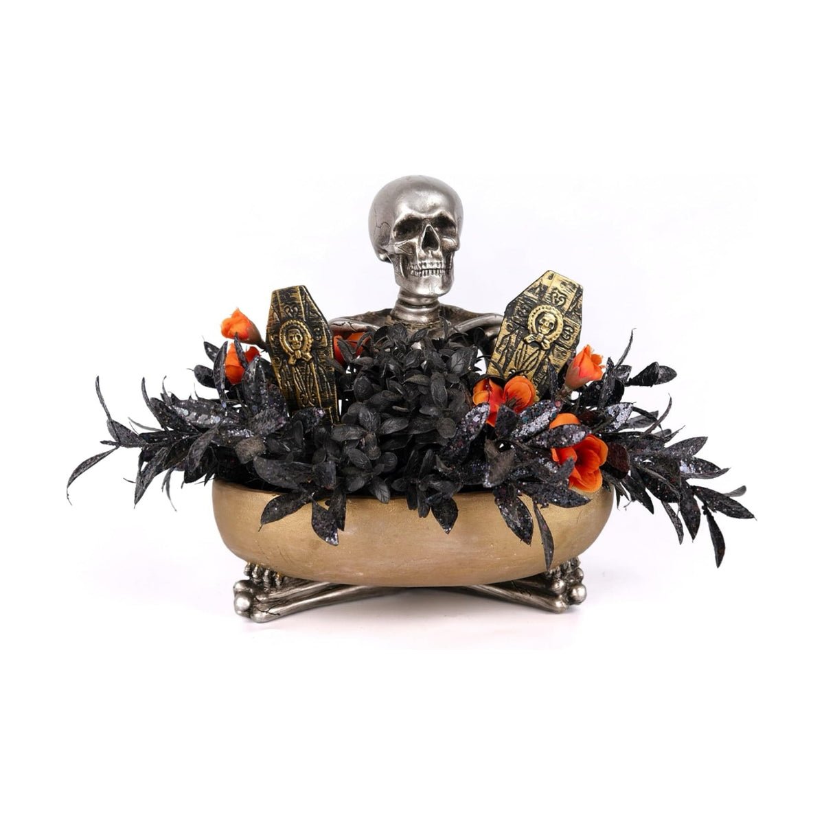 Halloween Decor Skull Table Centerpiece - Halloween Skull Bowl Decoraiton for Home Indoor Room Table Shelf Mantel - Resin Statue, 8 Inch Wide