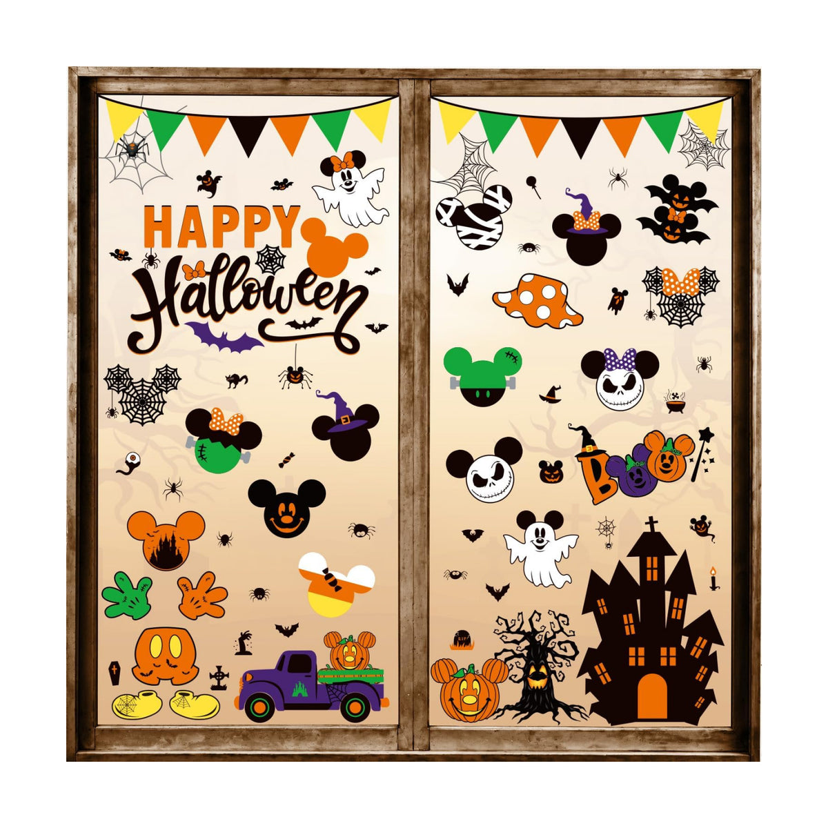 Halloween Window Clings, 7 Sheet Cute Themed Pumpkin Spider Halloween Party