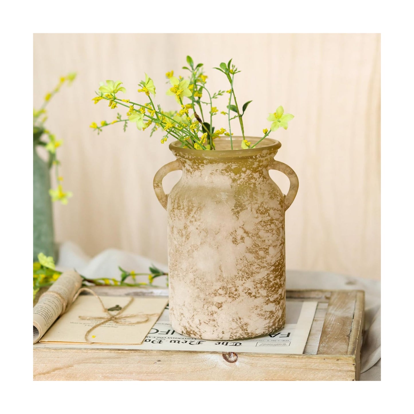 Glass Flower Vase / White Brown / 8 Inch