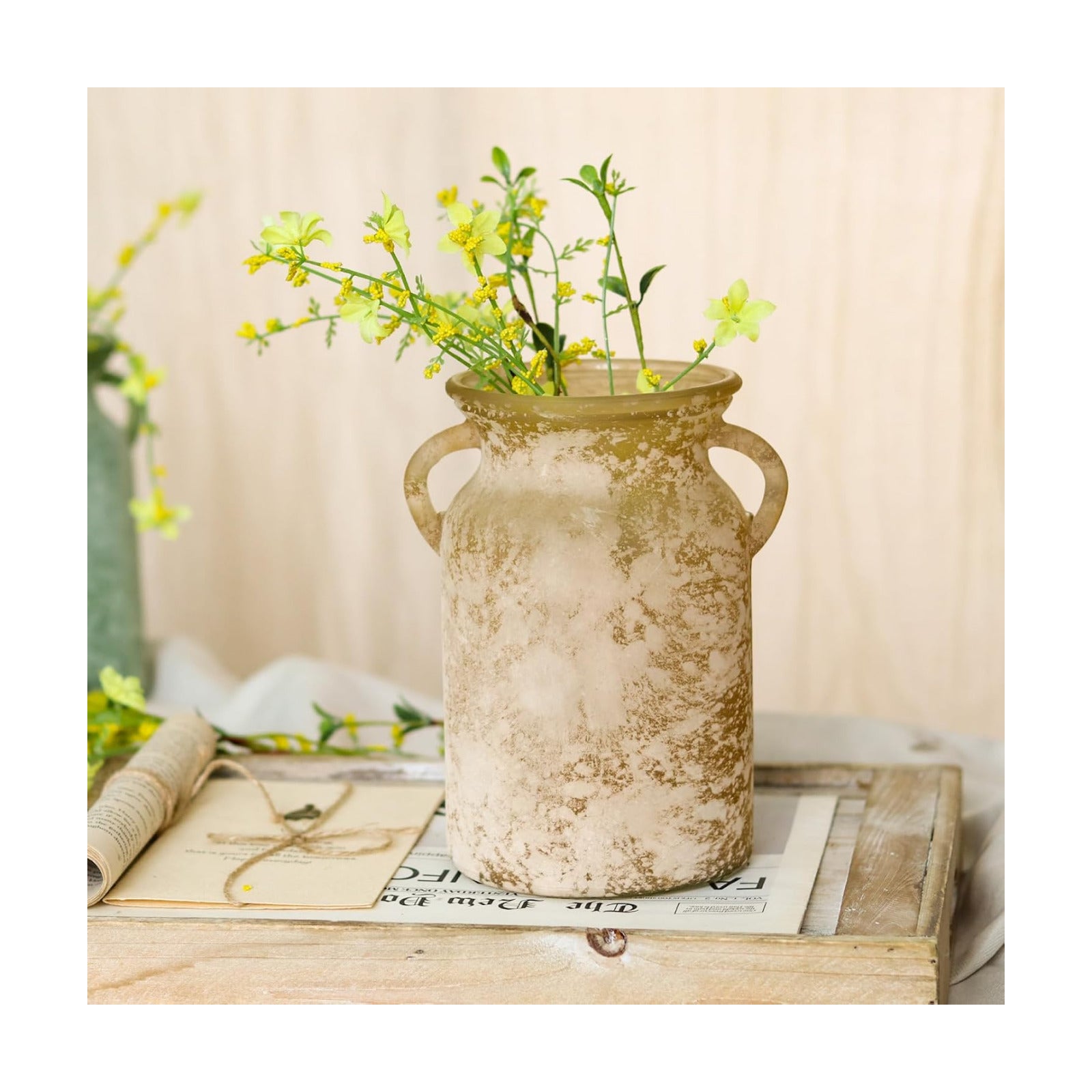 Glass Flower Vase / White Brown / 8 Inch