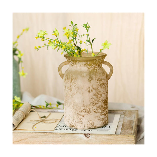 Glass Flower Vase / White Brown / 8 Inch
