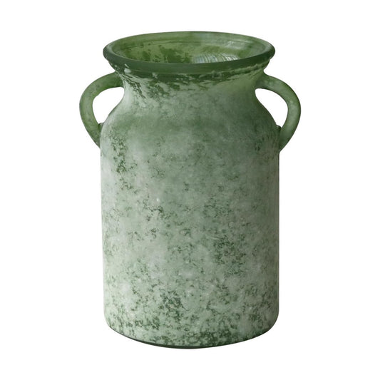 Glass Flower Vase / White Green / 8 Inch
