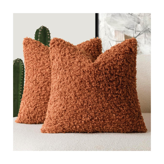 Faux Fur Throw Pillow Cover Accent Sherpa Furry Pillow Cover / 18 x 18 / Burnt Orange / Set of 2