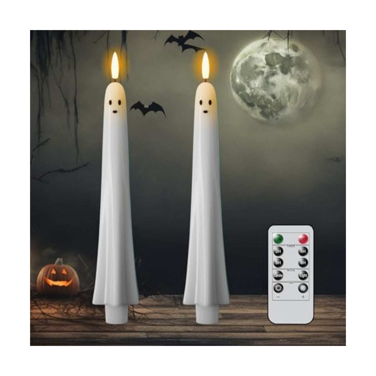 Halloween Ghost Flameless Taper Candles Flickering Remote Timer