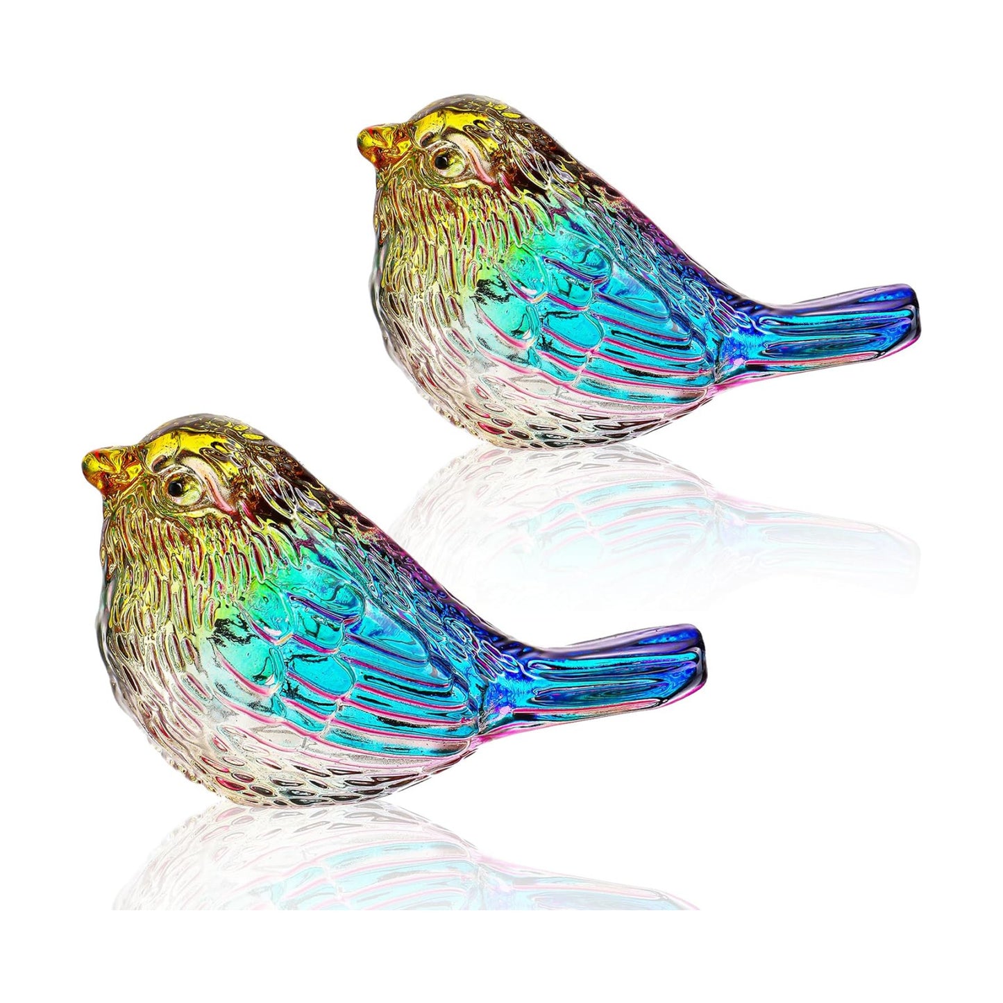 Small Glass Bird Figurines Statues for Tabletop / Multi / 3 Inch / Set of 2