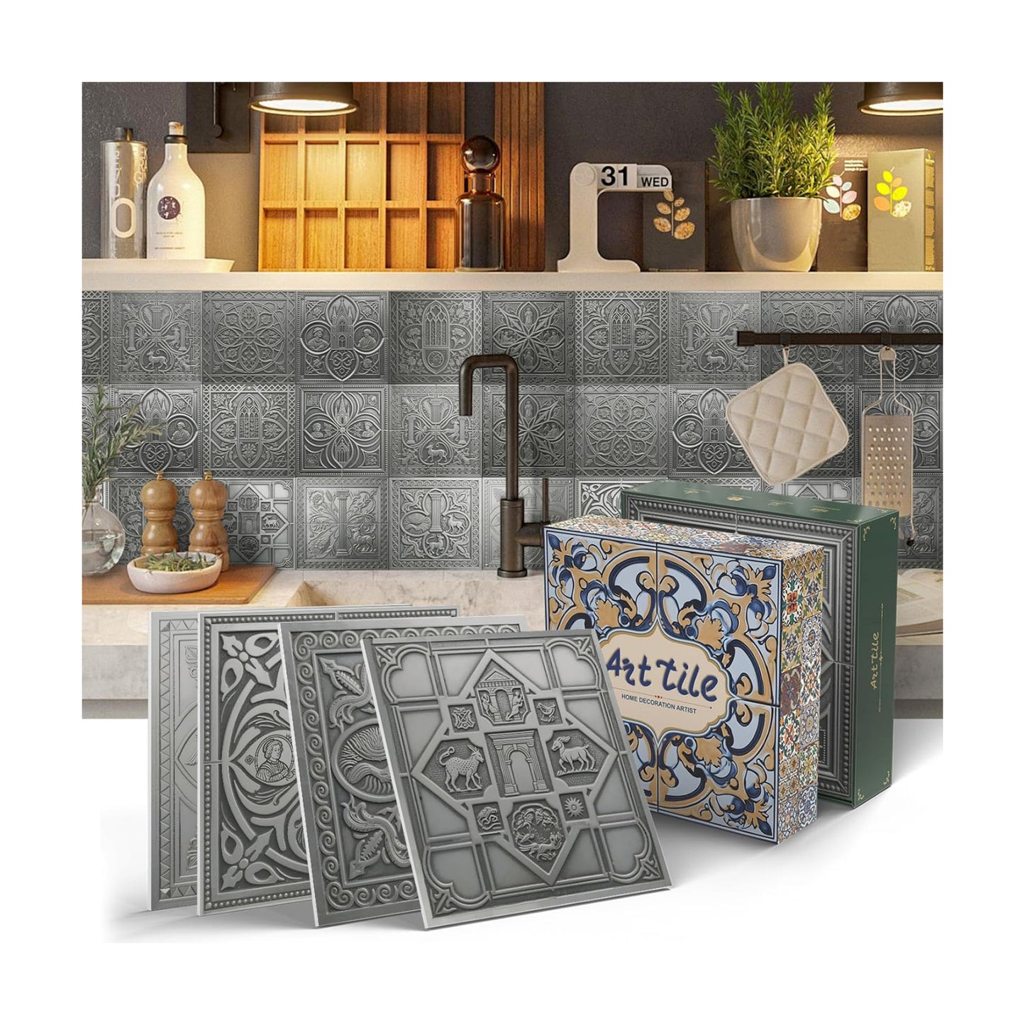 Self Adhesive Tile Stickers Peel and Stick Backsplash / Art-31 / 5.9 x 5.9 / Set of 12