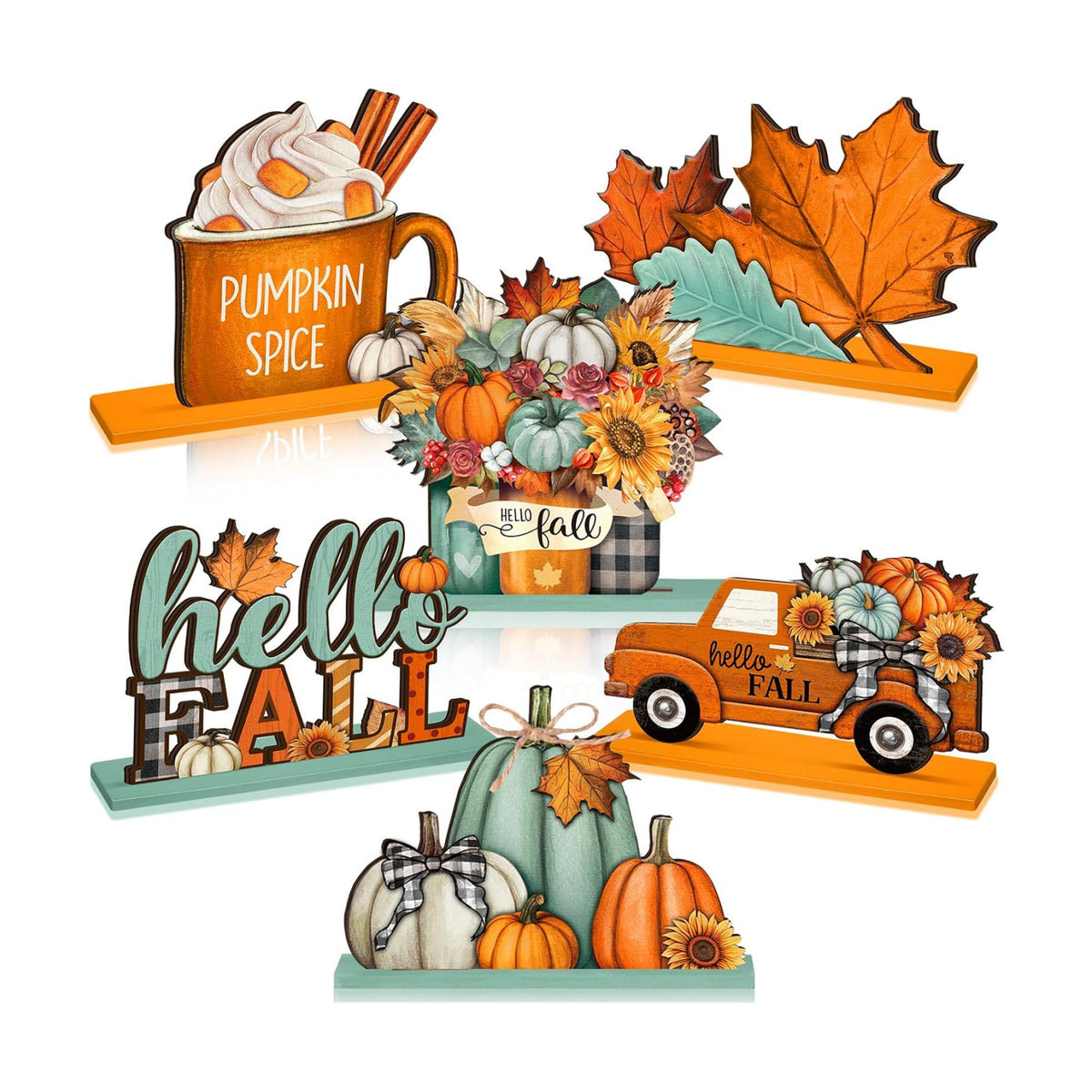 Yousoontic 6 Pcs Fall Thanksgiving Table Decor, Classic, Orange and Blue