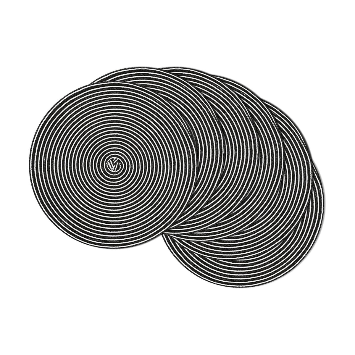 SHACOS 15 inch Round Braided Placemats Set of 6 Non Slip Washable Fabric Kitchen Table Place Mats Heat Resistant Table Mats for Home Wedding Party, Black White