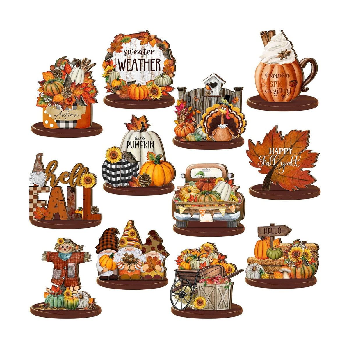 Leinuosen 12 Pcs Fall Table Decorations Thanksgiving Tiered Tray Decor Thanksgiving Centerpieces for Dinner Tables Autumn Gnome Maple Turkey Wooden Sign Fall Decor for Home Kitchen Shelf Farmhouse