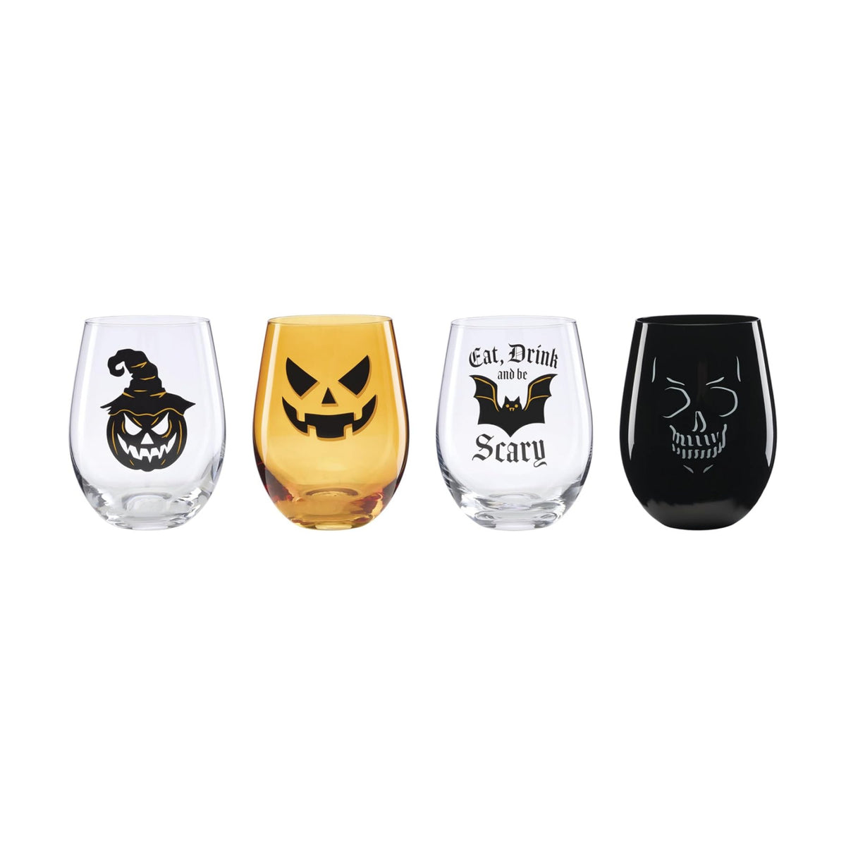 Oneida Vintro Halloween Stemless Wine Glasses, Set of 4